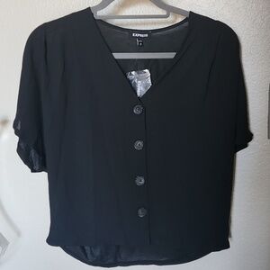 Express Button Front Dolman Sleeve Tee - Black - Size XS